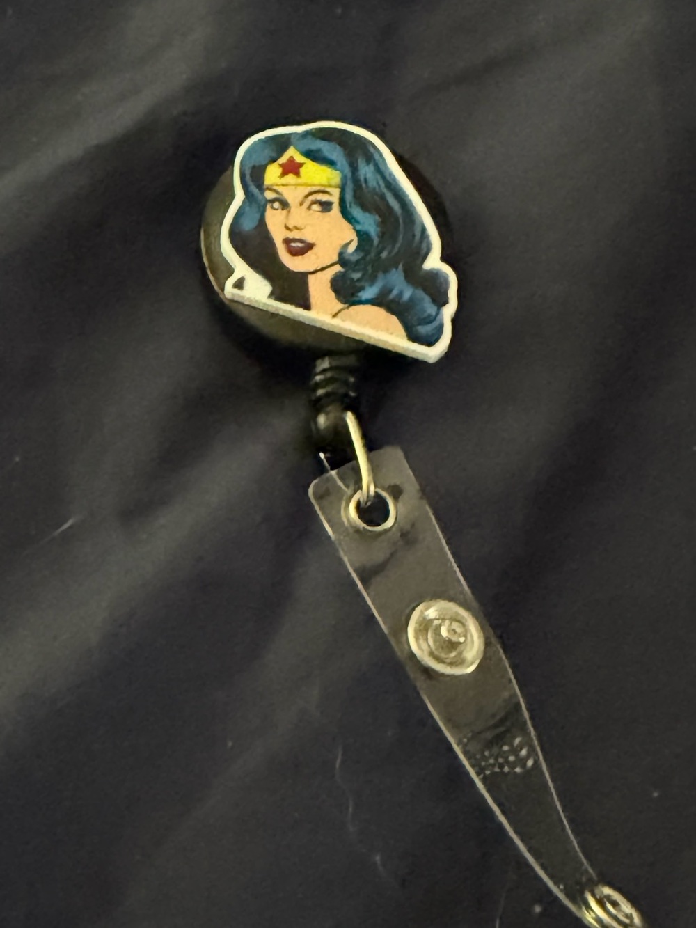 Wonder Woman Badge Reel - Blue and Yellow Superhero ID Holder